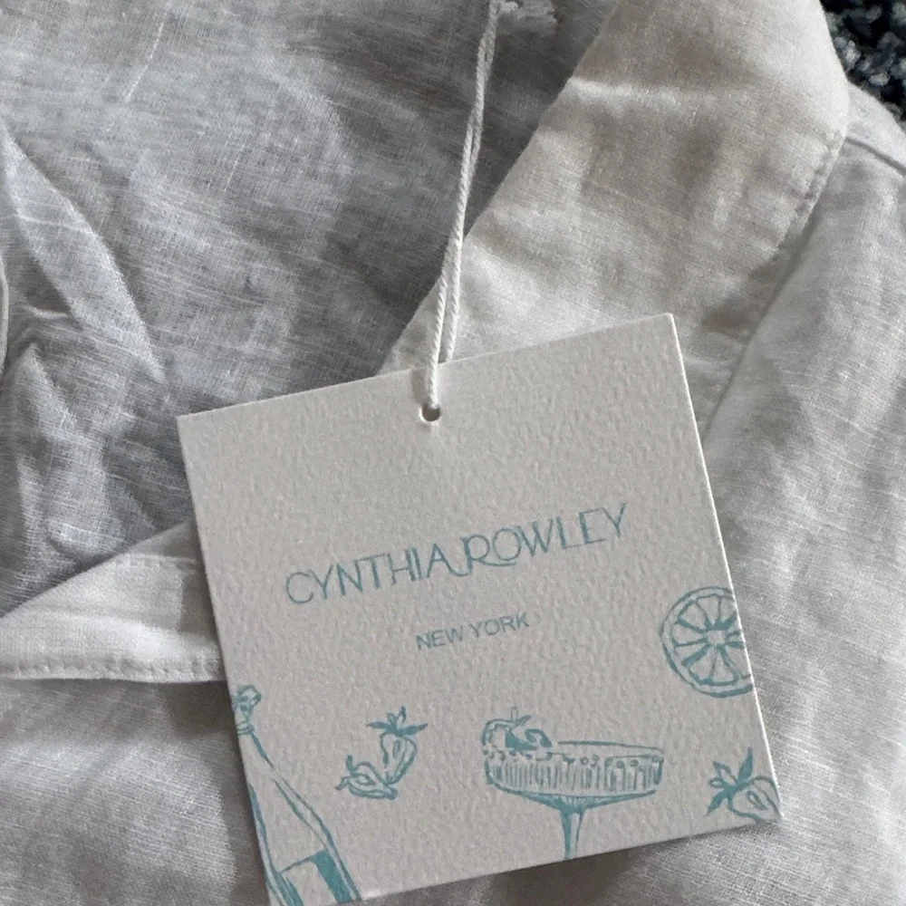 Cynthia Rowley Cropped style White Button Down Linen Shirt - Picture 2 of 5